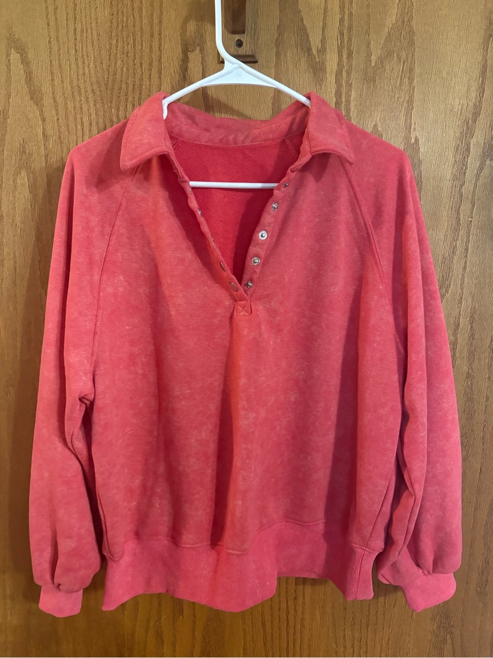 Women's Coral Pink Pullover Snap Henley Top